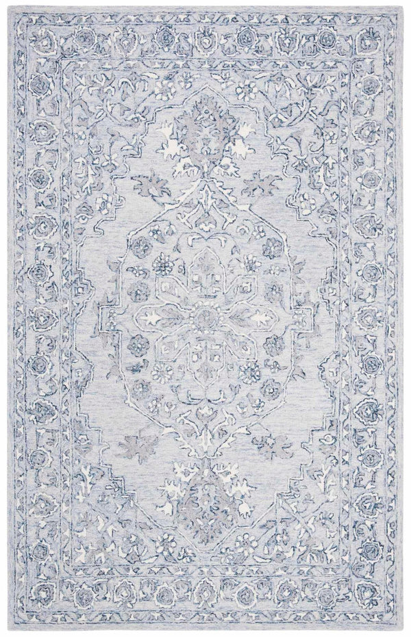 Martha Stewart 3370 Traditional Hand Woven Wool Rug Light Blue / Ivory