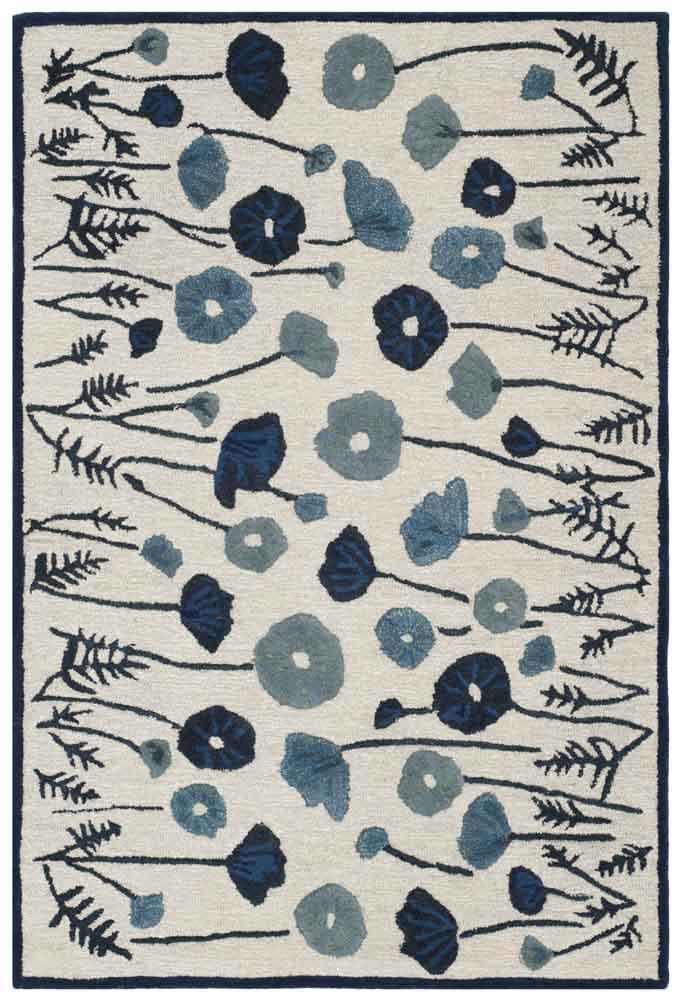Martha Botanical Art Rug - Hand-Tufted Wool with Playful Poppies and F