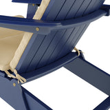 Malibu Outdoor Acacia Wood Folding Adirondack Chairs with Cushions (Set of 4), Navy Blue and Khaki