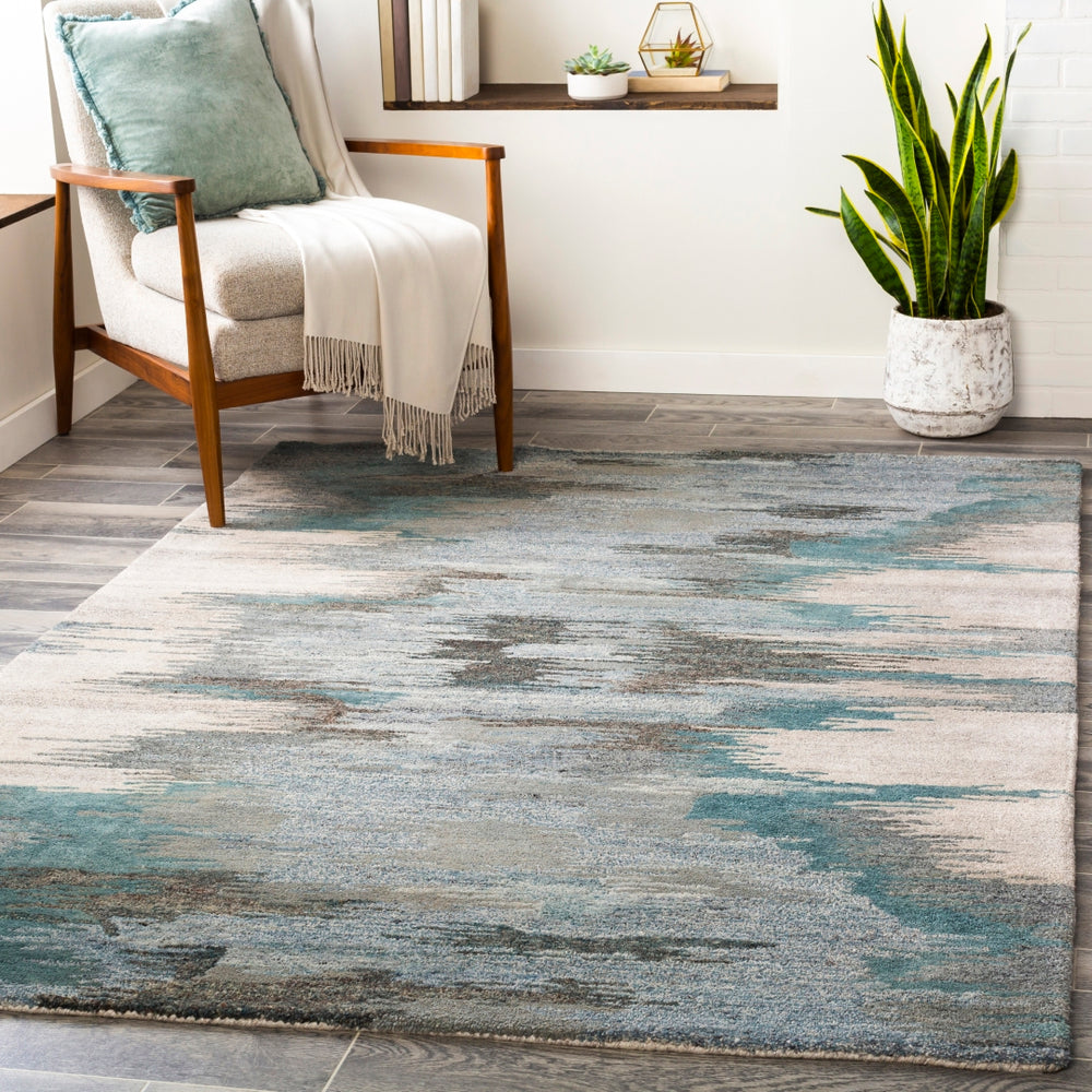 Montclair MTC-2307 Modern Wool, Viscose Rug MTC2307-912 Teal, Seafoam, Beige, Medium Gray, Aqua, Ivory, Dark Brown 80% Wool, 20% Viscose 9' x 12'
