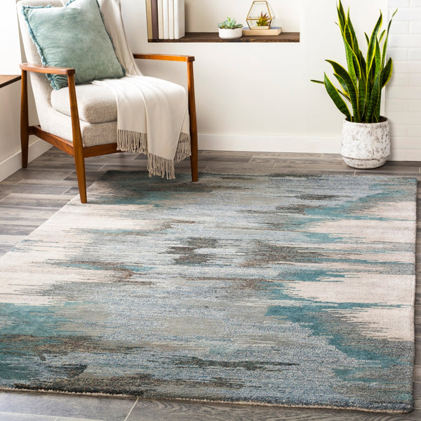 Montclair MTC-2307 Modern Wool, Viscose Rug MTC2307-912 Teal, Seafoam, Beige, Medium Gray, Aqua, Ivory, Dark Brown 80% Wool, 20% Viscose 9' x 12'