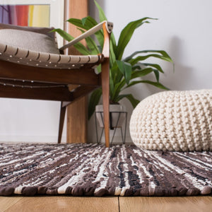 Montauk 251 Contemporary Flat Weave 100% Recycled Cotton Chindi Rug Brown / Ivory