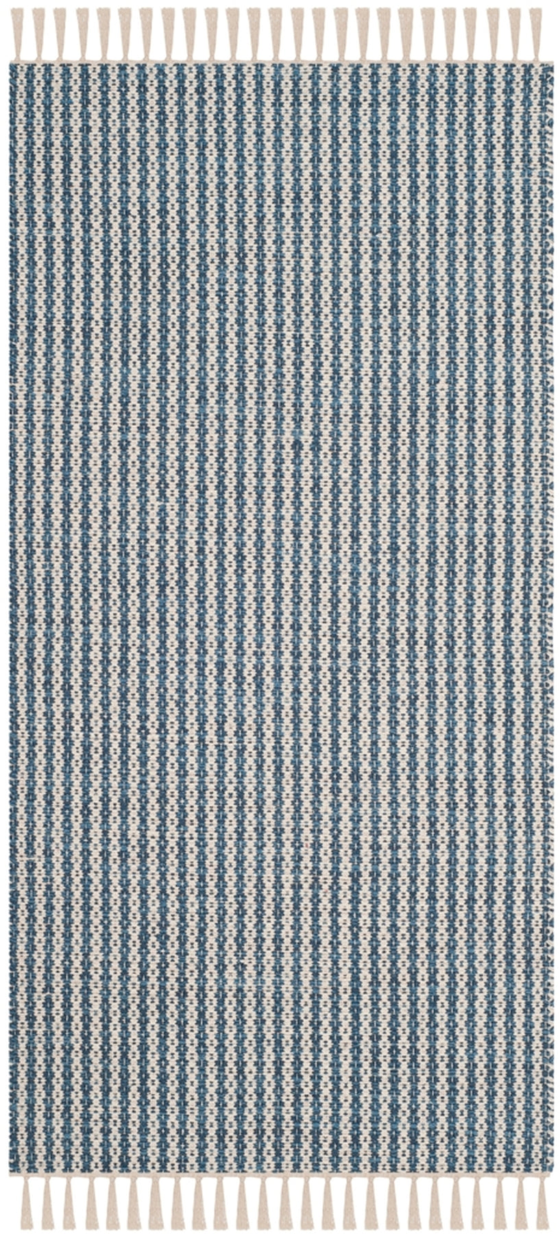 Montauk 318  Hand Woven Cotton Pile Rug Ivory / Blue