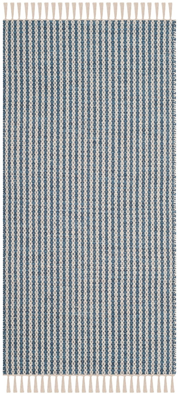 Montauk 318  Hand Woven Cotton Pile Rug Ivory / Blue