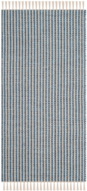 Montauk 318  Hand Woven Cotton Pile Rug Ivory / Blue