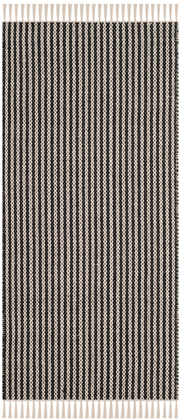 Montauk 318  Hand Woven Cotton Pile Rug Ivory / Black
