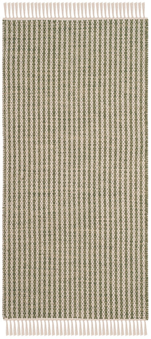 Montauk 318  Hand Woven Cotton Pile Rug Ivory / Green