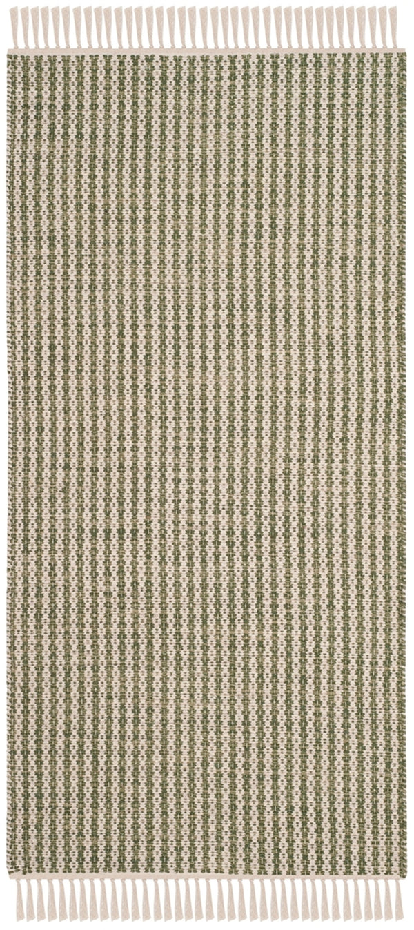 Montauk 318  Hand Woven Cotton Pile Rug Ivory / Green