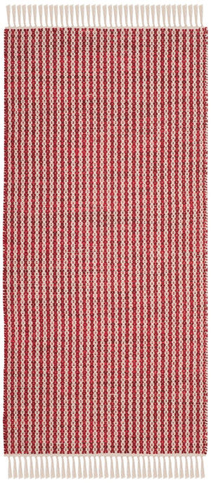 Montauk 318  Hand Woven Cotton Pile Rug Ivory / Red