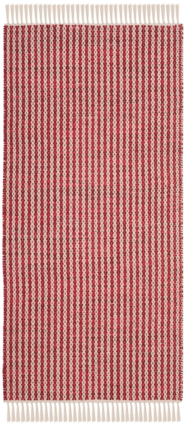 Montauk 318  Hand Woven Cotton Pile Rug Ivory / Red