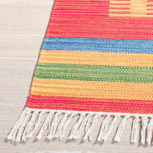 Montauk 555 Hand Weaved 100% Cotton Rug Blue / Red 100% COTTON MTK555M-4