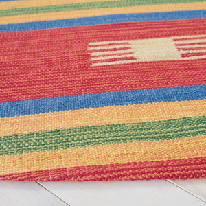 Montauk 555 Hand Weaved 100% Cotton Rug Blue / Red 100% COTTON MTK555M-4