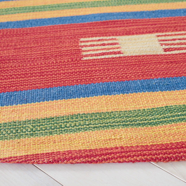 Montauk 555 Hand Weaved 100% Cotton Rug Blue / Red 100% COTTON MTK555M-4