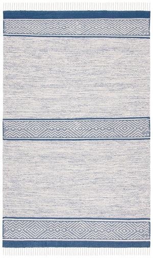 Montauk 651 Handloomed 100% Cotton Bohemian Rug Ivory / Navy 100% COTTON MTK651N-8