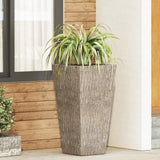 Beadles Outdoor Cast Stone Planter, Large Brown Wood Noble House