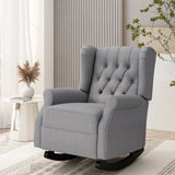 Noble House Dobles Contemporary Fabric Tufted Wingback Rocking Chair, Gray and Dark Brown