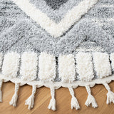 Moroccan Tassel Shag 656 Shag & Flokati Power Loomed Polypropylene Pile Rug Grey / Ivory