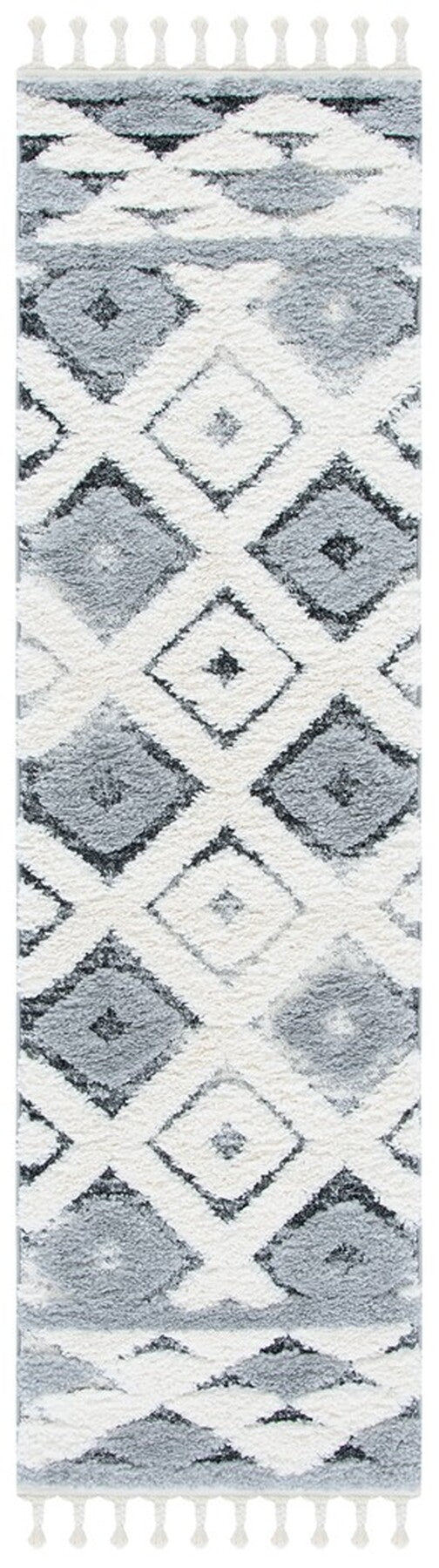 Moroccan Tassel Shag 661 Shag & Flokati Power Loomed Polypropylene Pile Rug Grey / Ivory