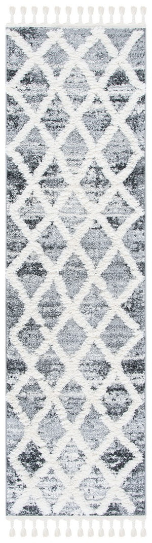 Moroccan Tassel Shag 674 Shag & Flokati Power Loomed Polypropylene Pile Rug Grey / Ivory