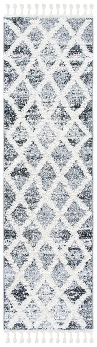 Moroccan Tassel Shag 674 Shag & Flokati Power Loomed Polypropylene Pile Rug Grey / Ivory