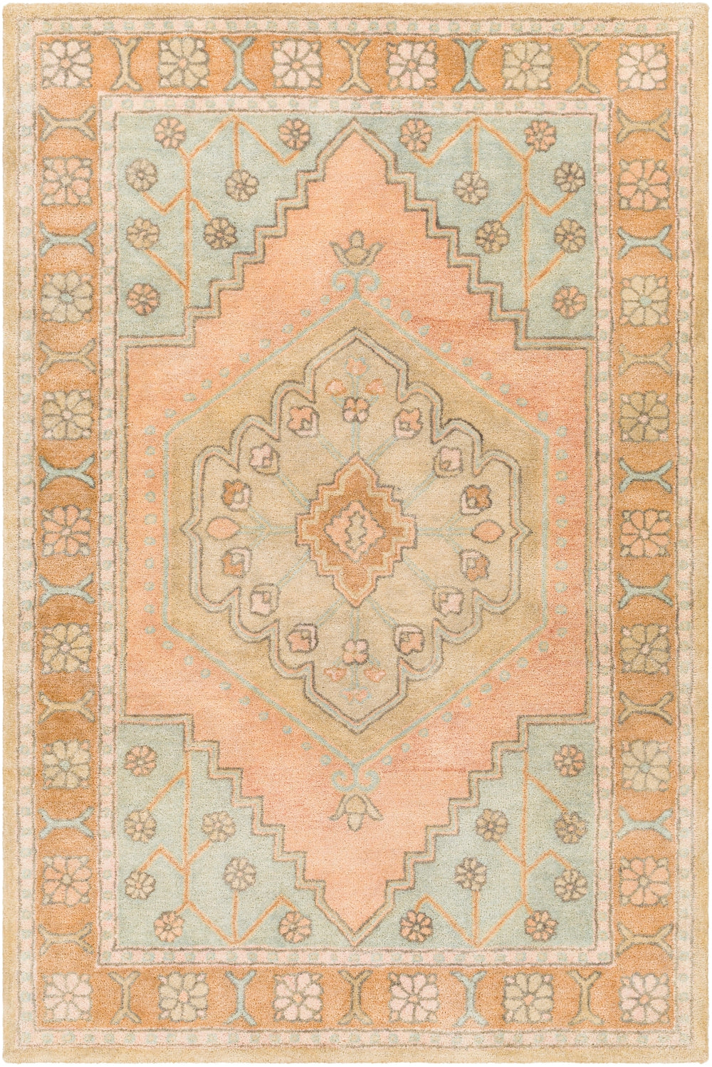 Malatya MTY-2302 Traditional Wool, Viscose Rug MTY2302-81012 Seafoam, Wheat, Beige, Medium Gray, Khaki, Pale Pink 70% Wool, 30% Viscose 8'10" x 12'