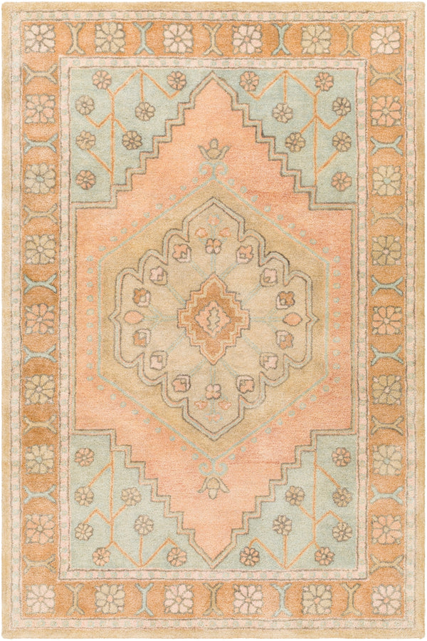Malatya MTY-2302 Traditional Wool, Viscose Rug MTY2302-81012 Seafoam, Wheat, Beige, Medium Gray, Khaki, Pale Pink 70% Wool, 30% Viscose 8'10" x 12'