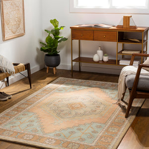 Malatya MTY-2302 Traditional Wool, Viscose Rug MTY2302-81012 Seafoam, Wheat, Beige, Medium Gray, Khaki, Pale Pink 70% Wool, 30% Viscose 8'10" x 12'