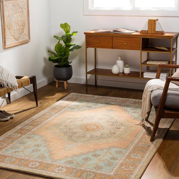 Malatya MTY-2302 Traditional Wool, Viscose Rug MTY2302-81012 Seafoam, Wheat, Beige, Medium Gray, Khaki, Pale Pink 70% Wool, 30% Viscose 8'10" x 12'