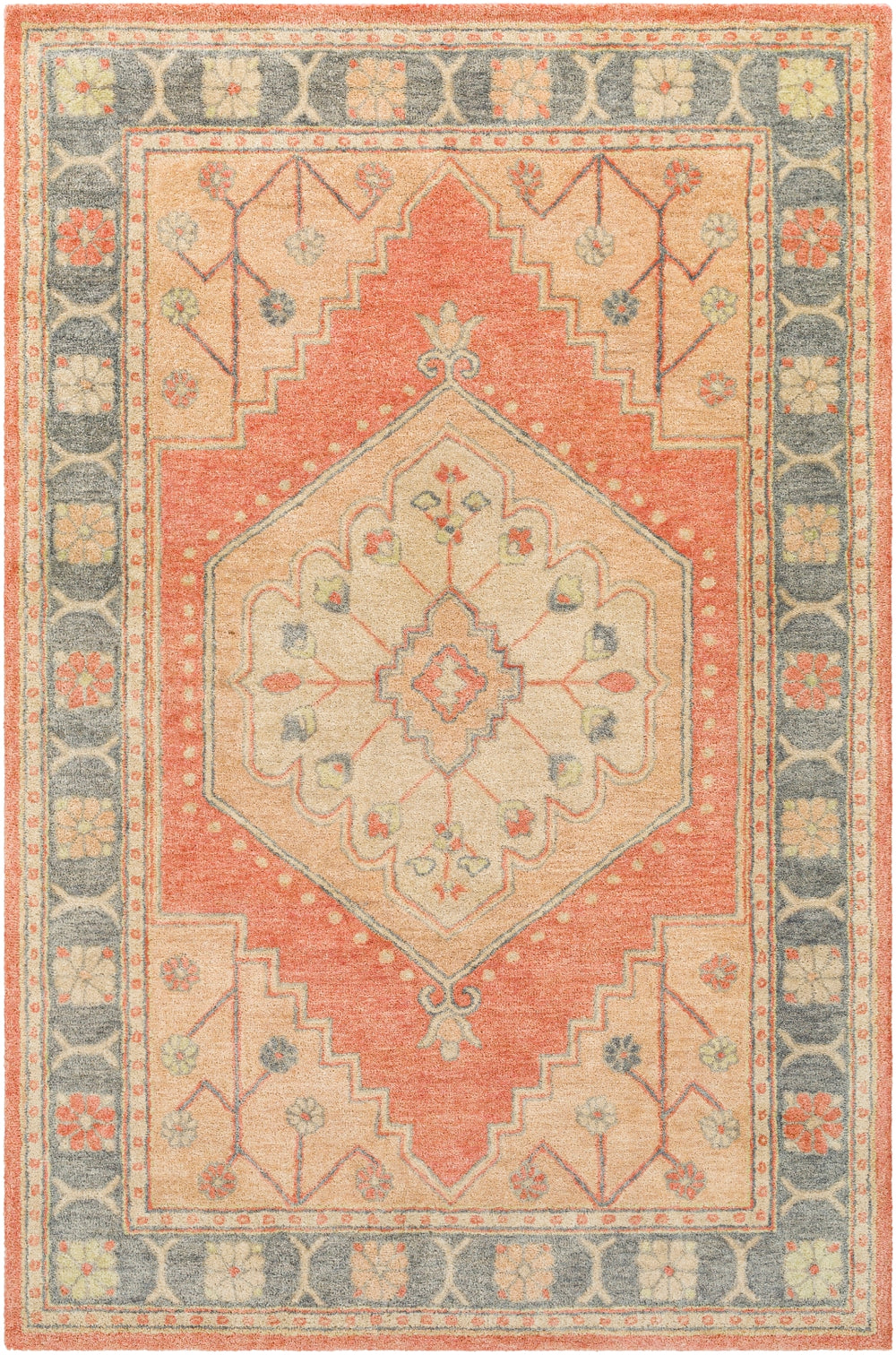 Malatya MTY-2303 Traditional Wool, Viscose Rug MTY2303-81012 Rose, Burnt Orange, Wheat, Khaki, Charcoal, Medium Gray, Olive 70% Wool, 30% Viscose 8'10" x 12'