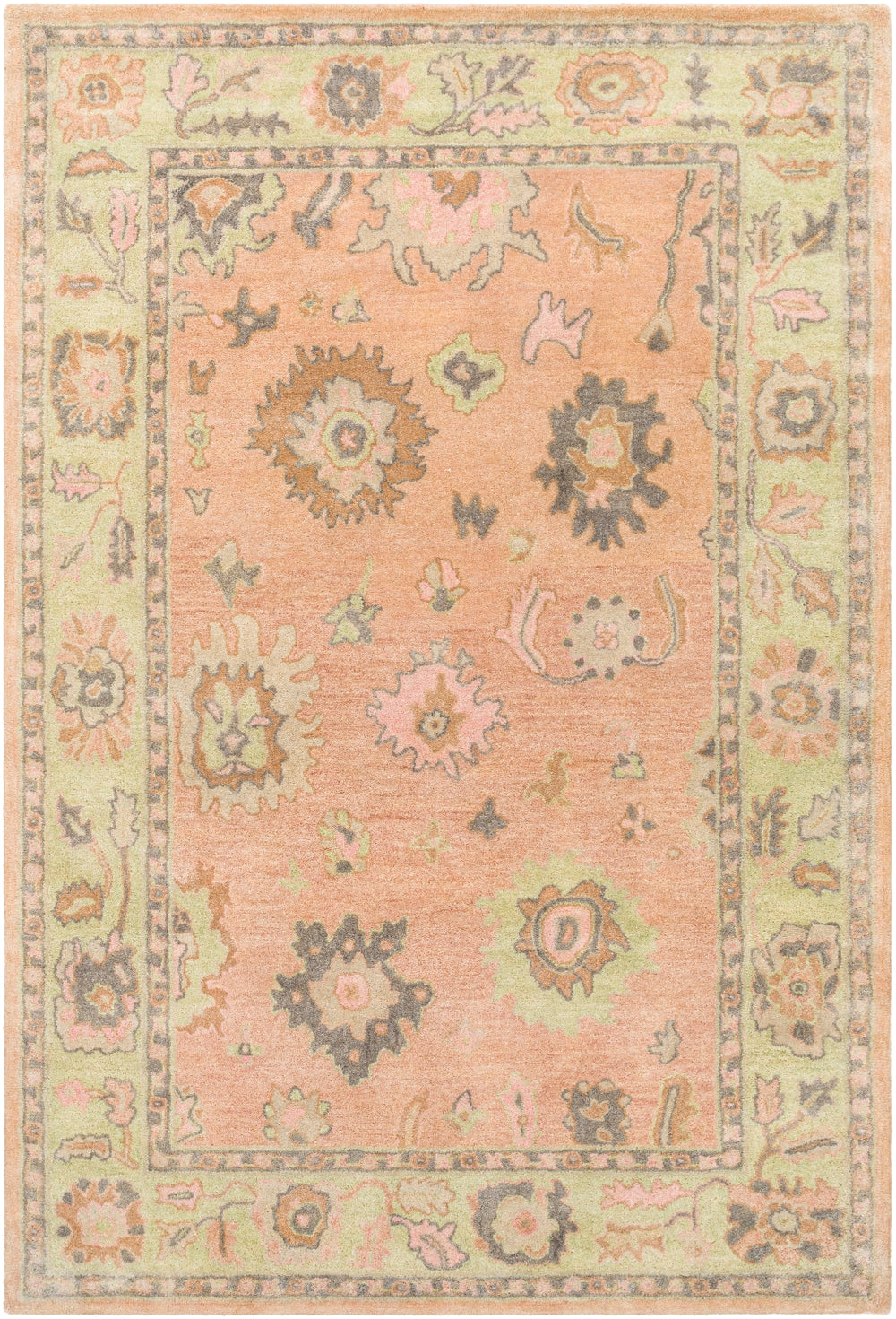 Malatya MTY-2304 Traditional Wool, Viscose Rug MTY2304-81012 Peach, Camel, Olive, Medium Gray, Khaki 70% Wool, 30% Viscose 8'10" x 12'