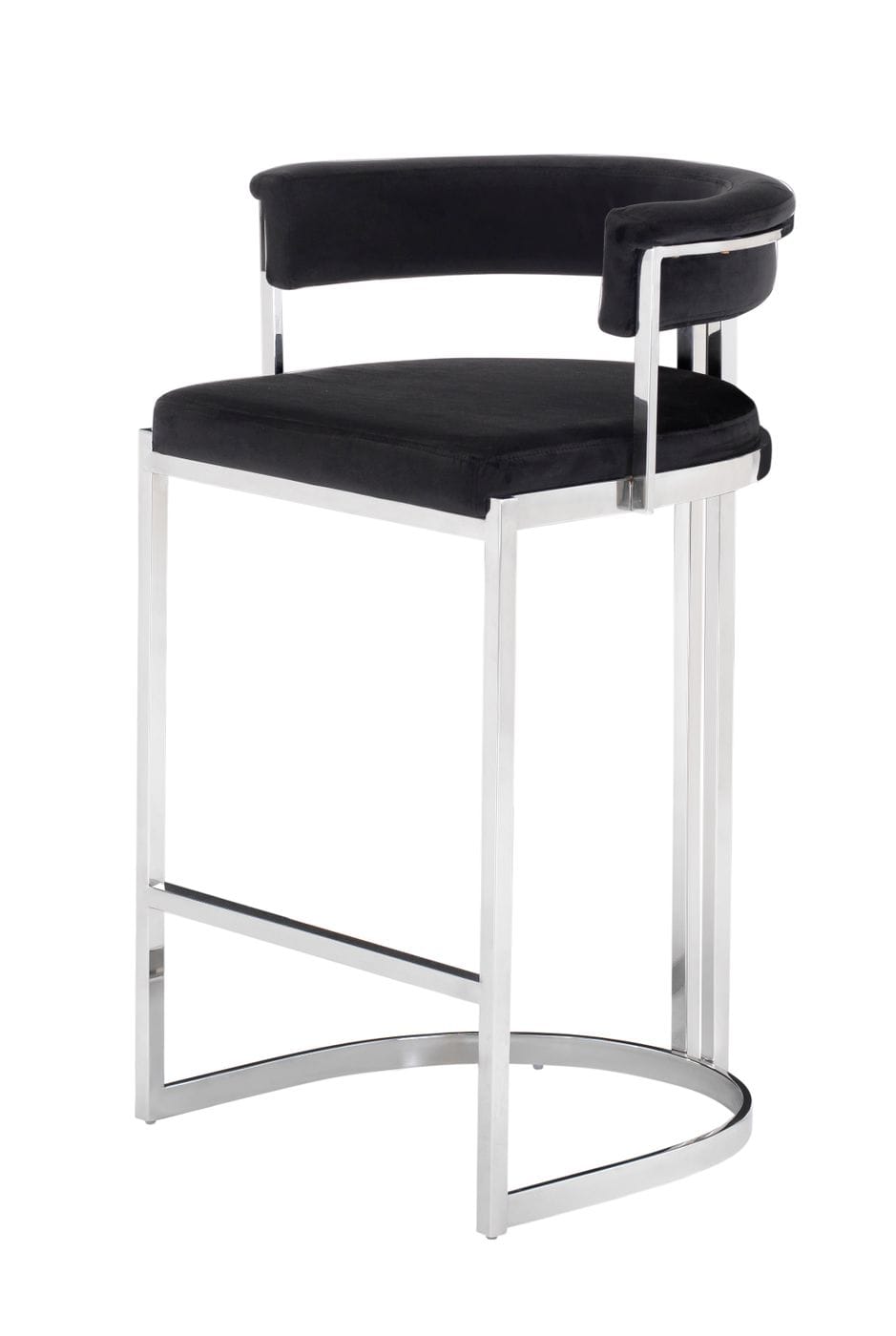 VIG Furniture Modrest Munith - Modern Black Velvet & Stainless Steel Bar Chair VGZAB9504-BLK-BS