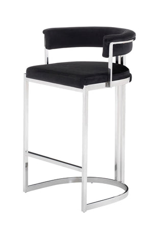 VIG Furniture Modrest Munith - Modern Black Velvet & Stainless Steel Bar Chair VGZAB9504-BLK-BS