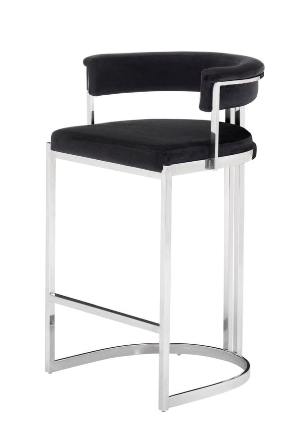 VIG Furniture Modrest Munith - Modern Black Velvet & Stainless Steel Bar Chair VGZAB9504-BLK-BS