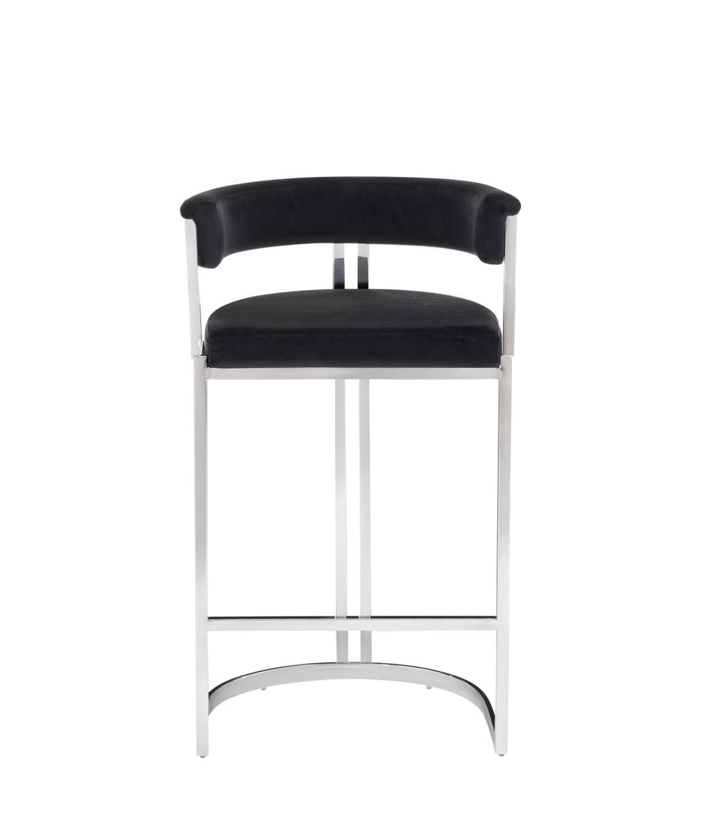 VIG Furniture Modrest Munith - Modern Black Velvet & Stainless Steel Bar Chair VGZAB9504-BLK-BS