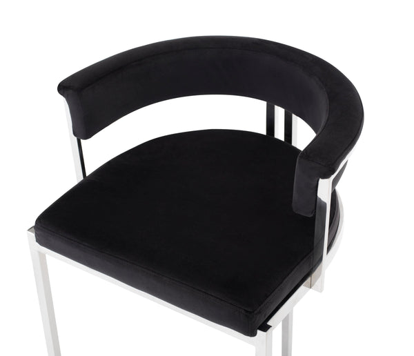 VIG Furniture Modrest Munith - Modern Black Velvet & Stainless Steel Bar Chair VGZAB9504-BLK-BS