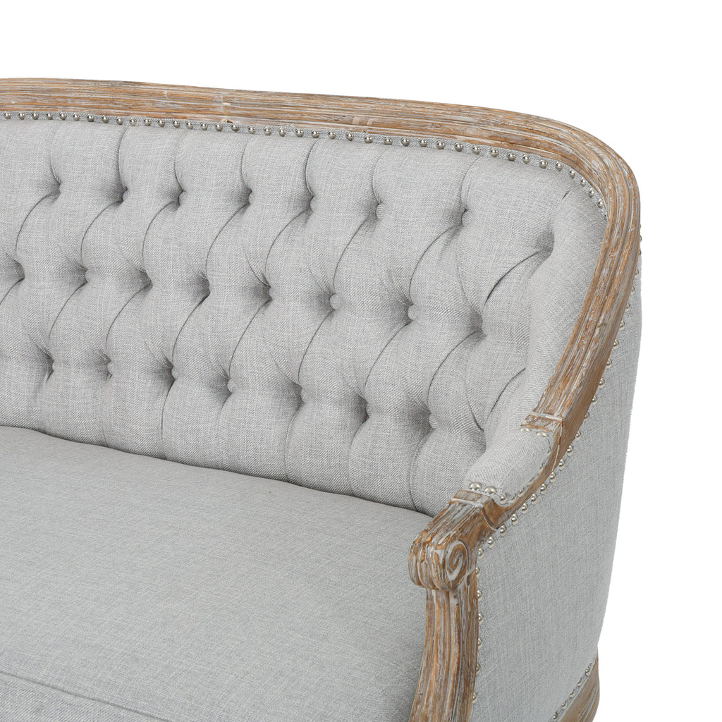 Noble House Faye Traditional Fabric Tufted Upholstered Loveseat, Light Gray and Antique