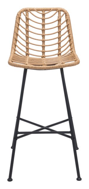 Zuo Modern Malaga Steel, Polyethylene Modern Commercial Grade Barstool Set - Set of 2 Natural, Black Steel, Polyethylene