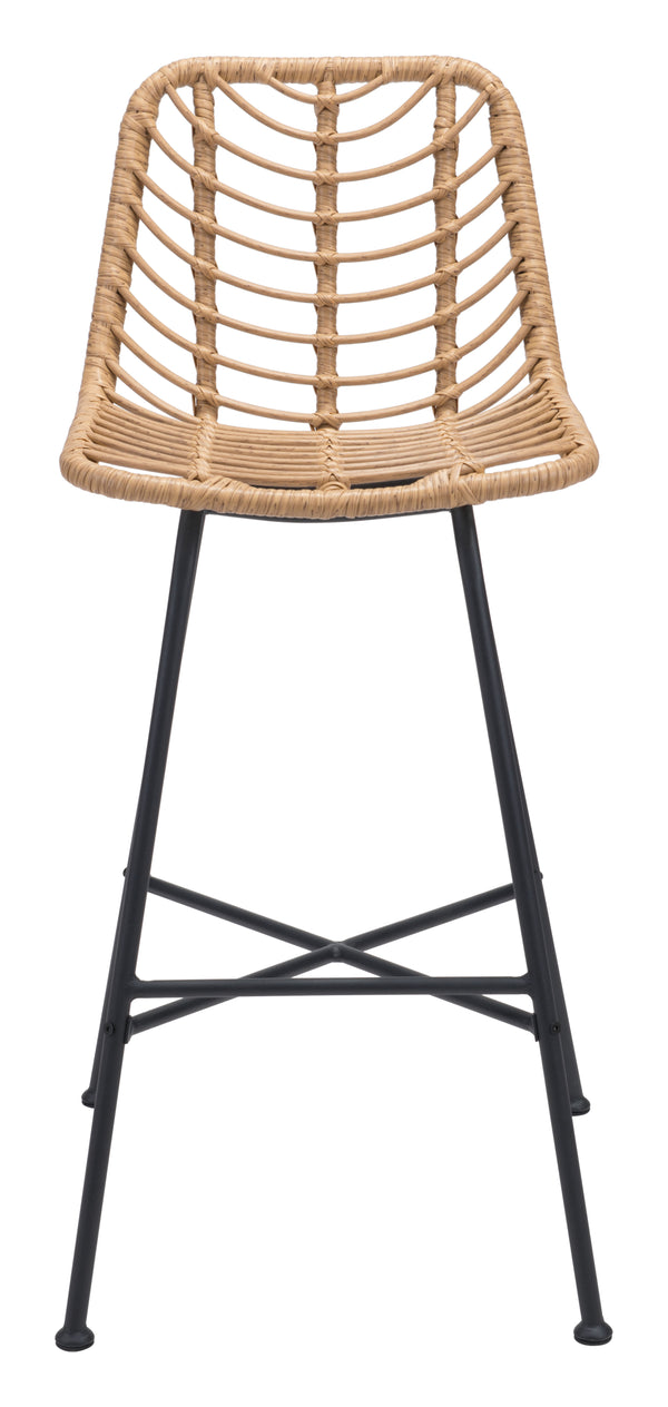 Zuo Modern Malaga Steel, Polyethylene Modern Commercial Grade Barstool Set - Set of 2 Natural, Black Steel, Polyethylene