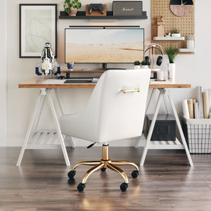 Zuo Modern Madelaine 100% Polyurethane, Plywood, Steel Modern Commercial Grade Office Chair White, Gold 100% Polyurethane, Plywood, Steel