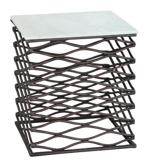 Zuo Modern Duke Marble, MDF, Aluminum Modern Commercial Grade Side Table White, Antique Bronze Marble, MDF, Aluminum