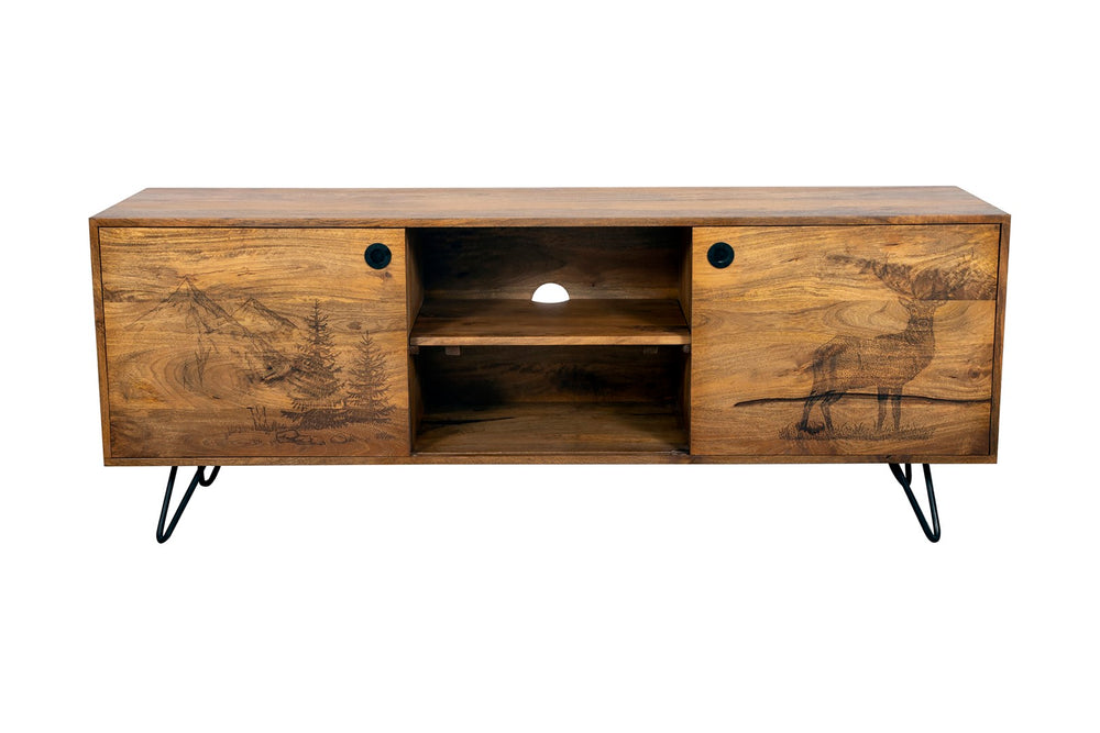 Porter Designs Alpine Solid Wood Transitional TV Stand Natural 06-215-10-5547