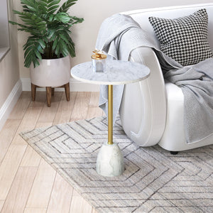 Zuo Modern Cynthia Marble, Iron Modern Commercial Grade Side Table White, Gold Marble, Iron