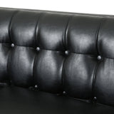 Pondway Contemporary Faux Leather Tufted 3 Seater Sofa, Midnight Black and Brown Noble House