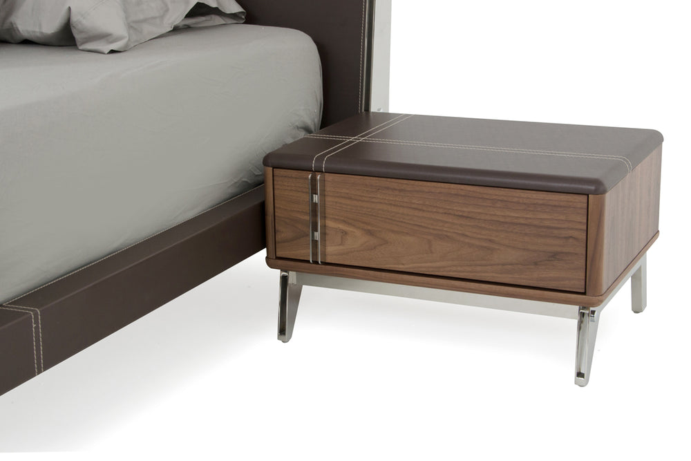 VIG Furniture Nova Domus Ria Contemporary Brown Eco-Leather & Walnut Nightstand VGVCN-A001