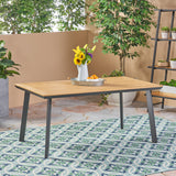 Leeds Outdoor Aluminum and Faux Wood Dining Table, Natural Noble House