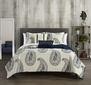 Safira Navy Queen 5pc Quilt Set