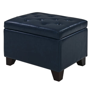 Julian Stylish Rectangular Bonded Leather Storage Ottoman with Biscuit Tufting for Home Organization