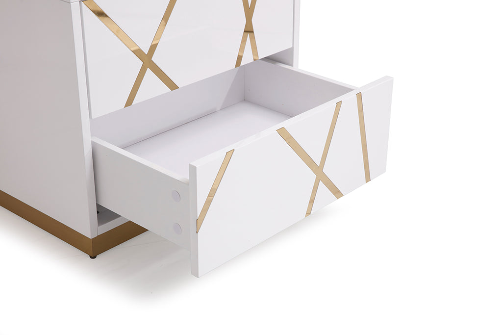 VIG Furniture Modrest Nixa Modern Wide White and Gold Nightstand VGVCN1909-WHT-1-W