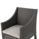 Antibes Outdoor Grey Wicker Dining Chairs with Silver Water Resistant Cushions Noble House