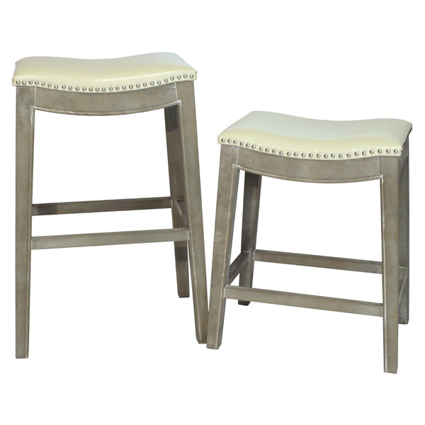 Elmo Bonded Leather Counter Stool Beige, Mystique Gray Legs 198625B-2050KD New Pacific Direct